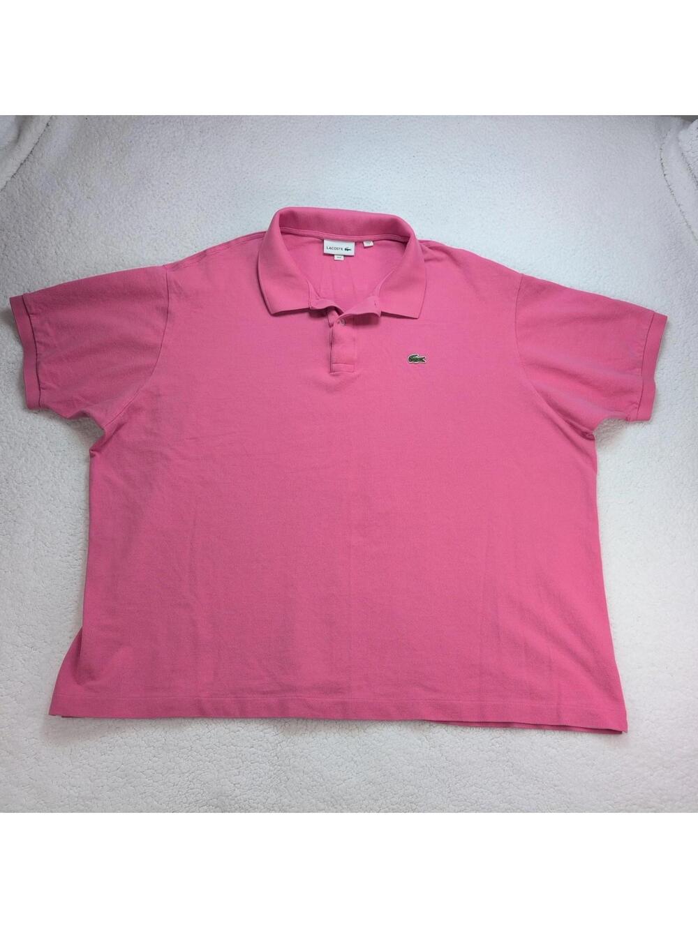 Lacoste Men’s 4XLB Pink Polo Shirt Green Croc Logo Big & Tall Short Sleeve